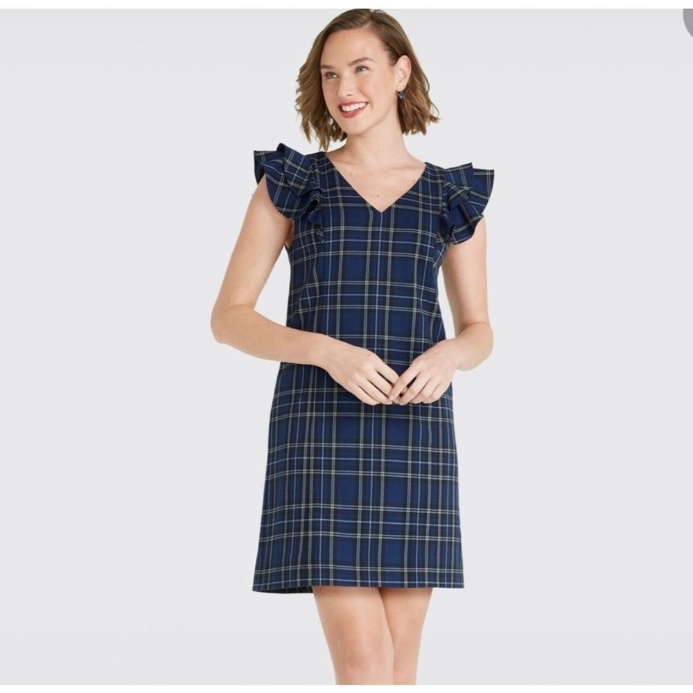 Draper James Navy Plaid Mini Dress